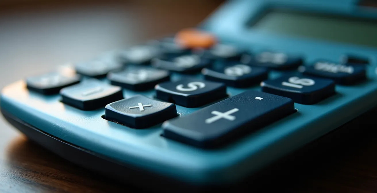 Détail macro d'une calculatrice professionnelle avec texture métallique